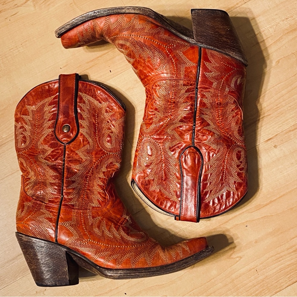 CORRAL Tomato Red Leather Western Fashion Boots - 7.5